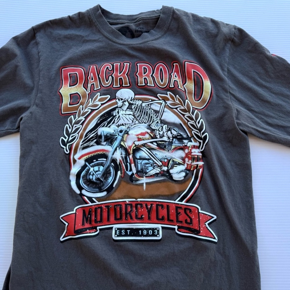 Back Road Motorcycles Long Sleeve Tee Tree Hugger Sz M Biker Graphic - Picture 3 of 4